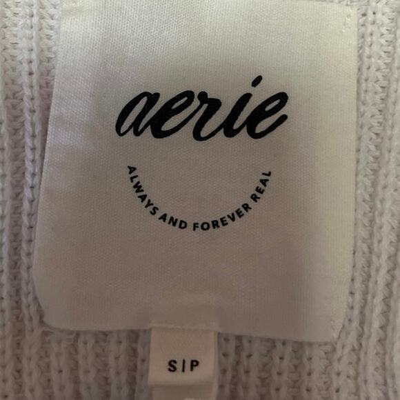 Aerie Beyond White Red Striped Long Sleeve Oversized Cropped Sweater Top Size S - Picture 4 of 4